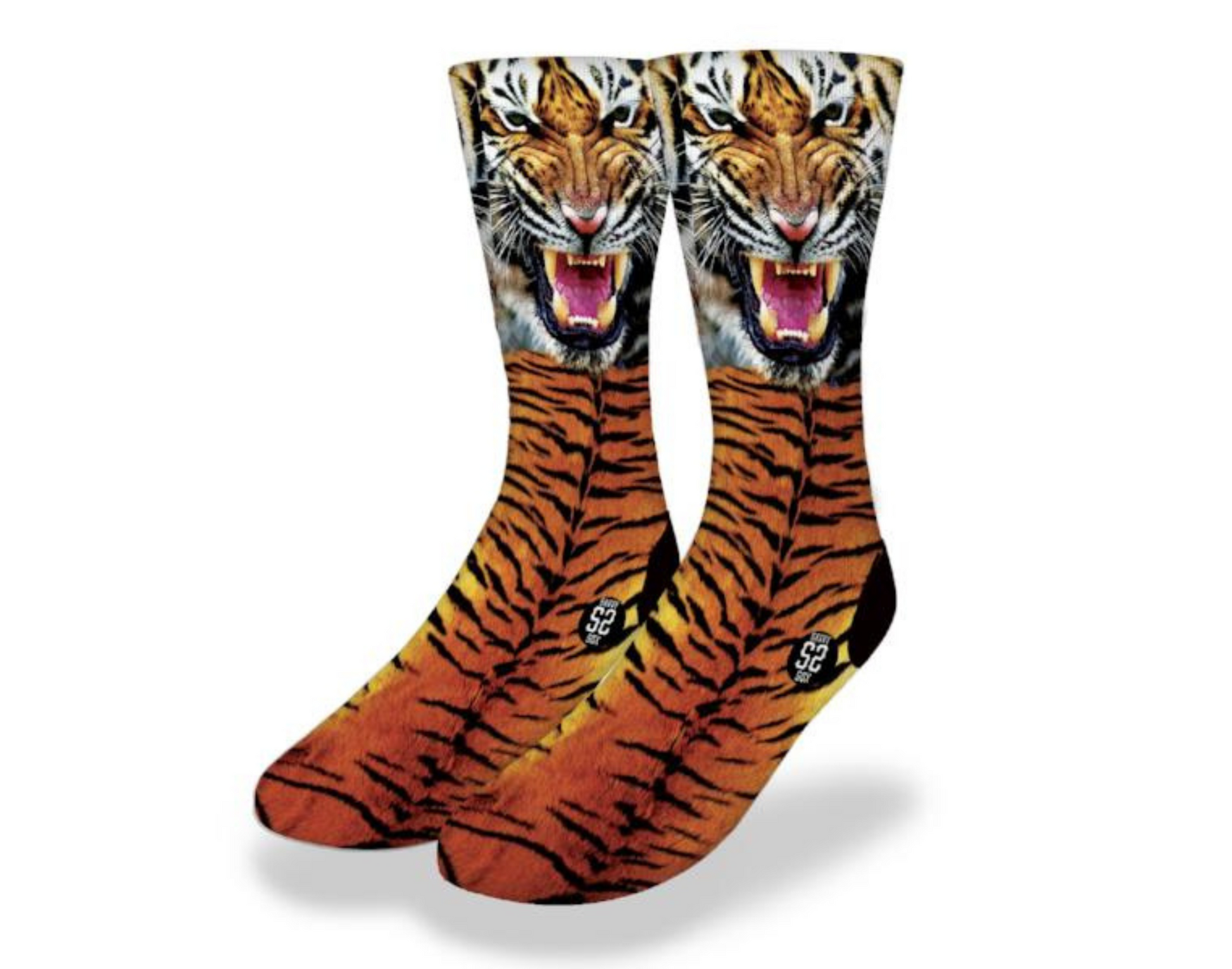SCOWLING TIGER FACE Fun Animal Print Socks – Savvy Sox